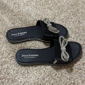 Juicy Couture Black Sandals with Glittering Silver Bow